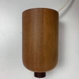 Teak and linen umbrella pendant hanging lamp by Domus, 1970s