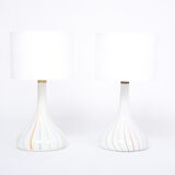 Pair of 1970s tall White Glass Table Lamps model "Candy" by Holmegaard