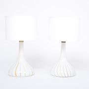 Pair of 1970s tall White Glass Table Lamps model "Candy" by Holmegaard