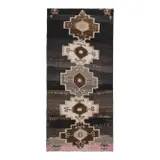 1970s Turkish Hand-Knotted Wool Cotton Brown Runner Rug 149x320