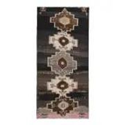 1970s Turkish Hand-Knotted Wool Cotton Brown Runner Rug 149x320