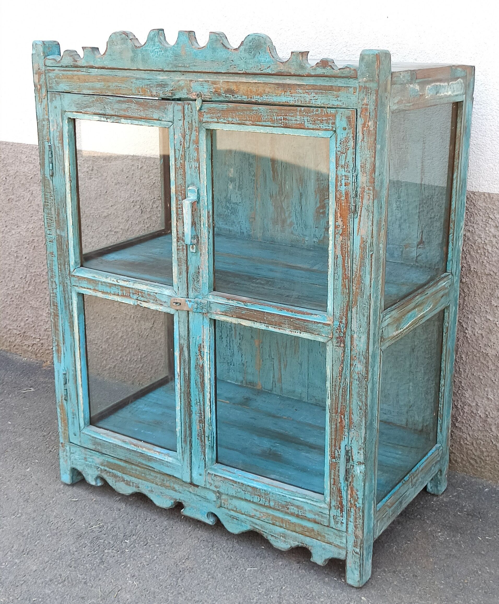 Blue wooden showcase