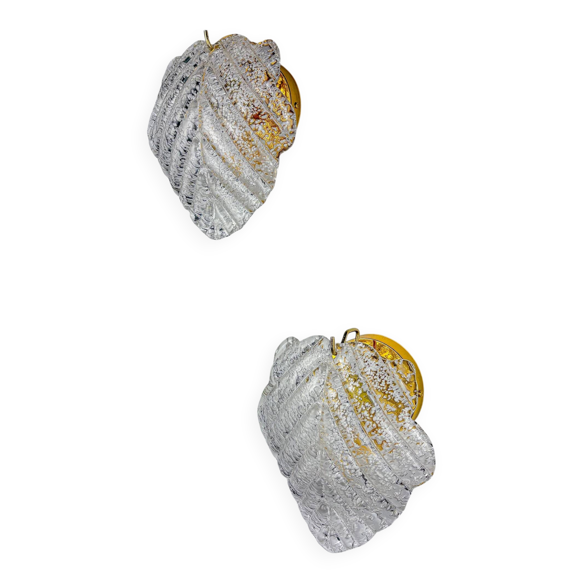 Pair of "Leaf" frosted Murano glass wall sconces, Italy, 1970s