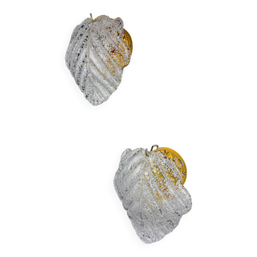 Pair of "Leaf" frosted Murano glass wall sconces, Italy, 1970s