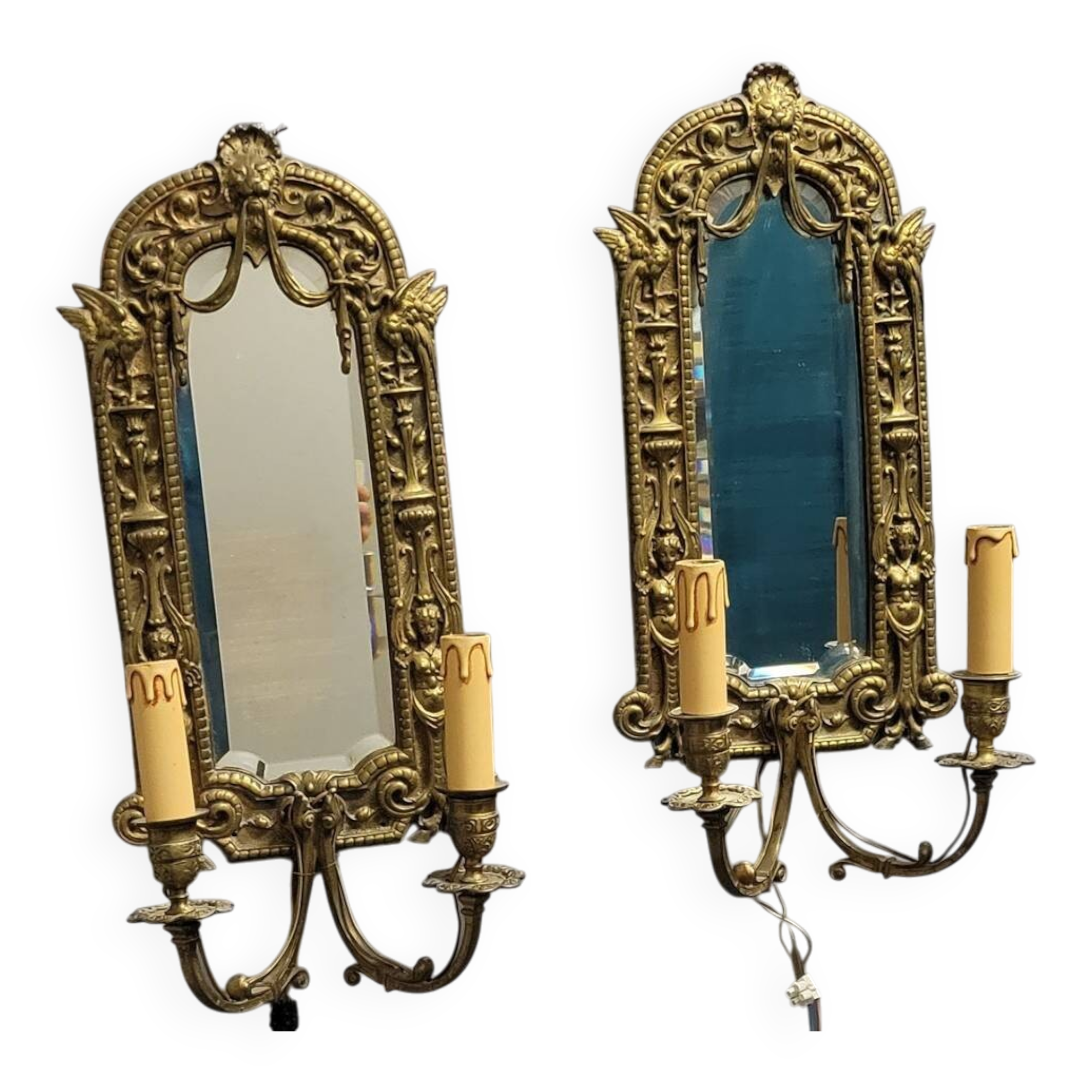 Pair of bronze mirror sconces