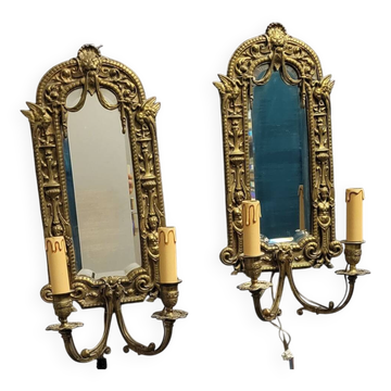 Paire d’appliques miroir en bronze