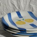 3 large Italian plates with blue stripes and lemons pattern