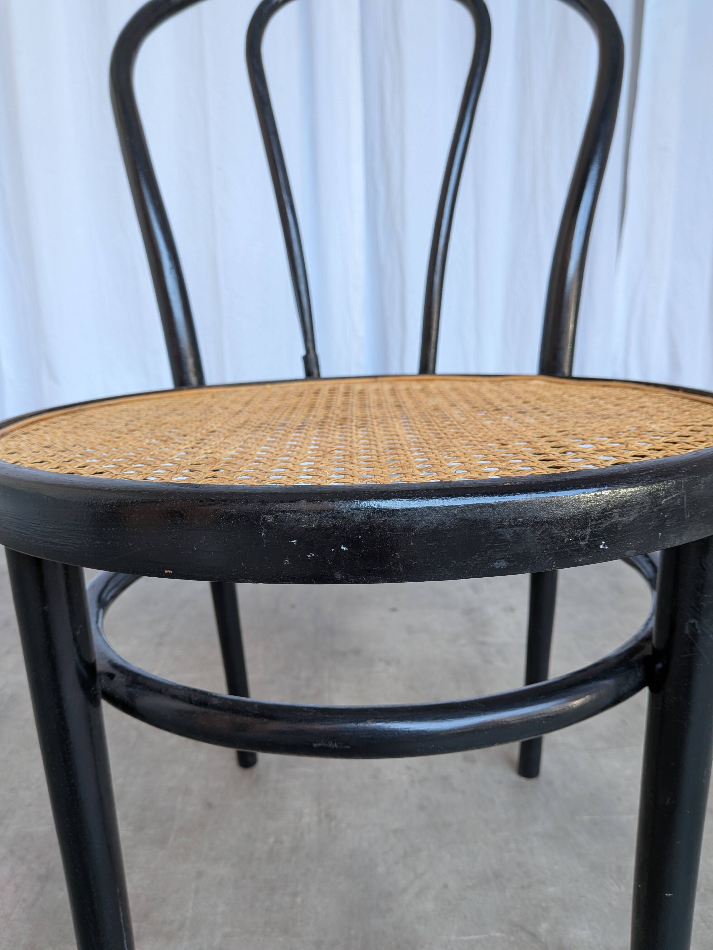 Mid-Century Thonet Style Dining Chair / Black Bentwood & Cane Seat Vintage