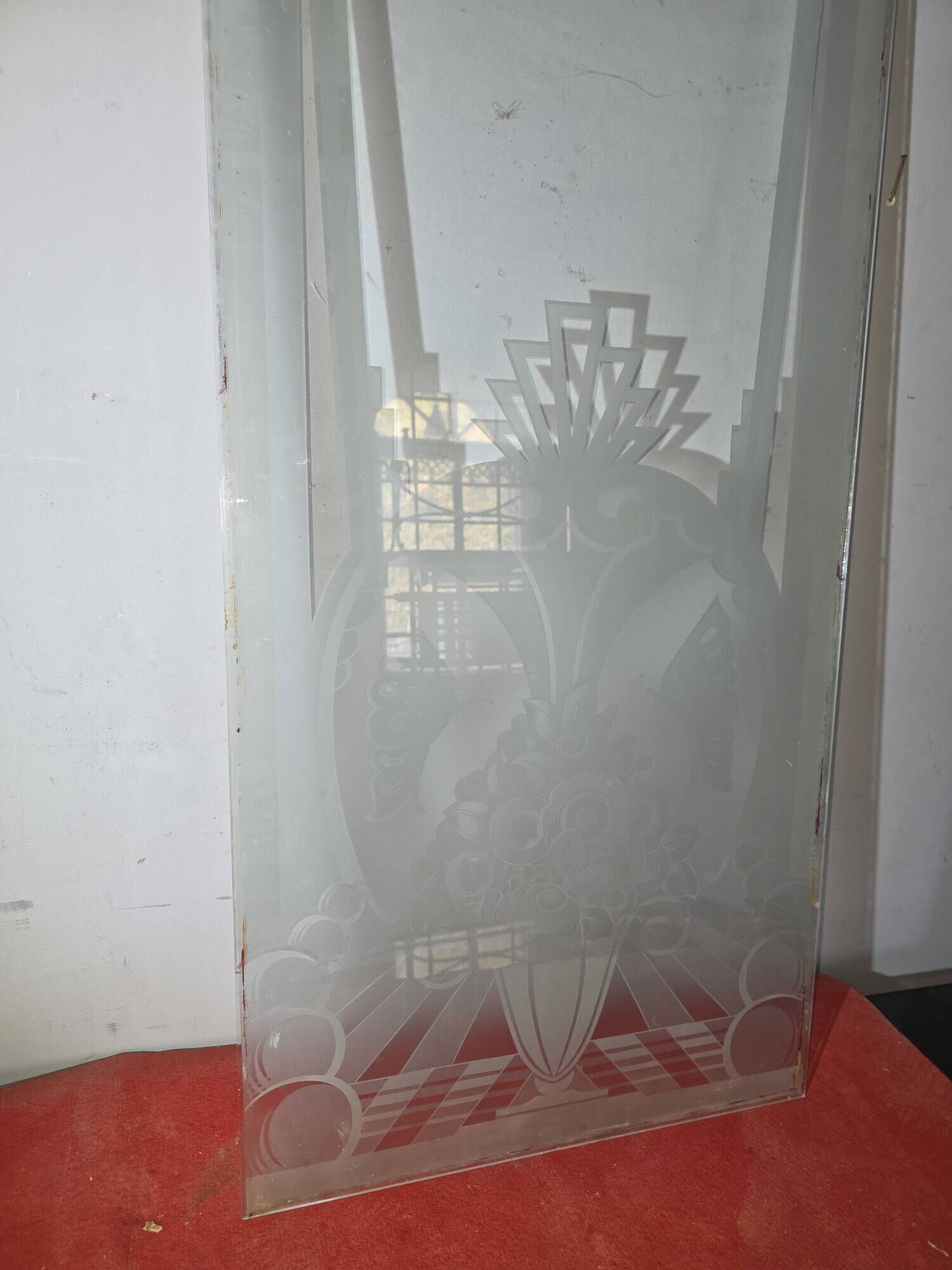 Art Deco engraved glass door panel