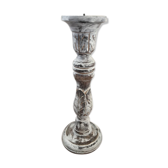 Large candlestick in white patinated wood.