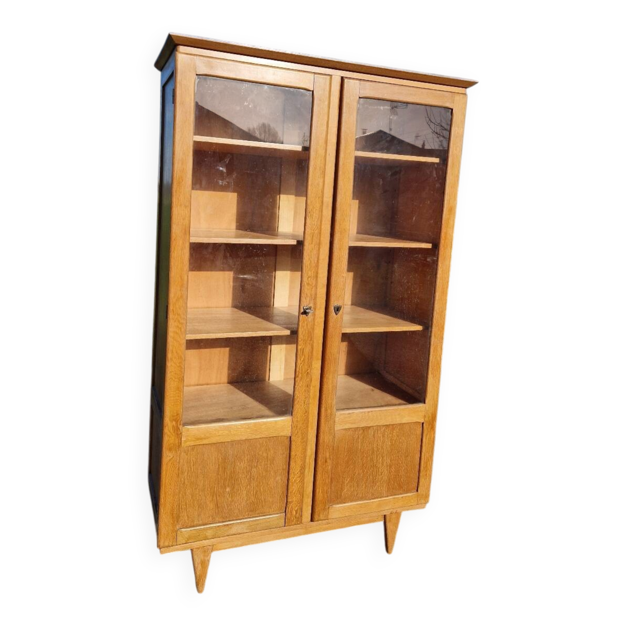 Ancienne Armoire Bibliothèque Parisienne Vitrée Pied Compas