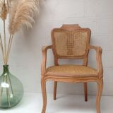Ancien fauteuil coiffeur bois et cannage