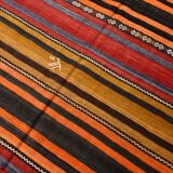 6x9 Green Orange Striped Turkish Vintage Kilim Rug 174x272Cm SK 2311