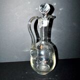 Antique carafe, blown glass can, acid-etched, garland basket, 1900