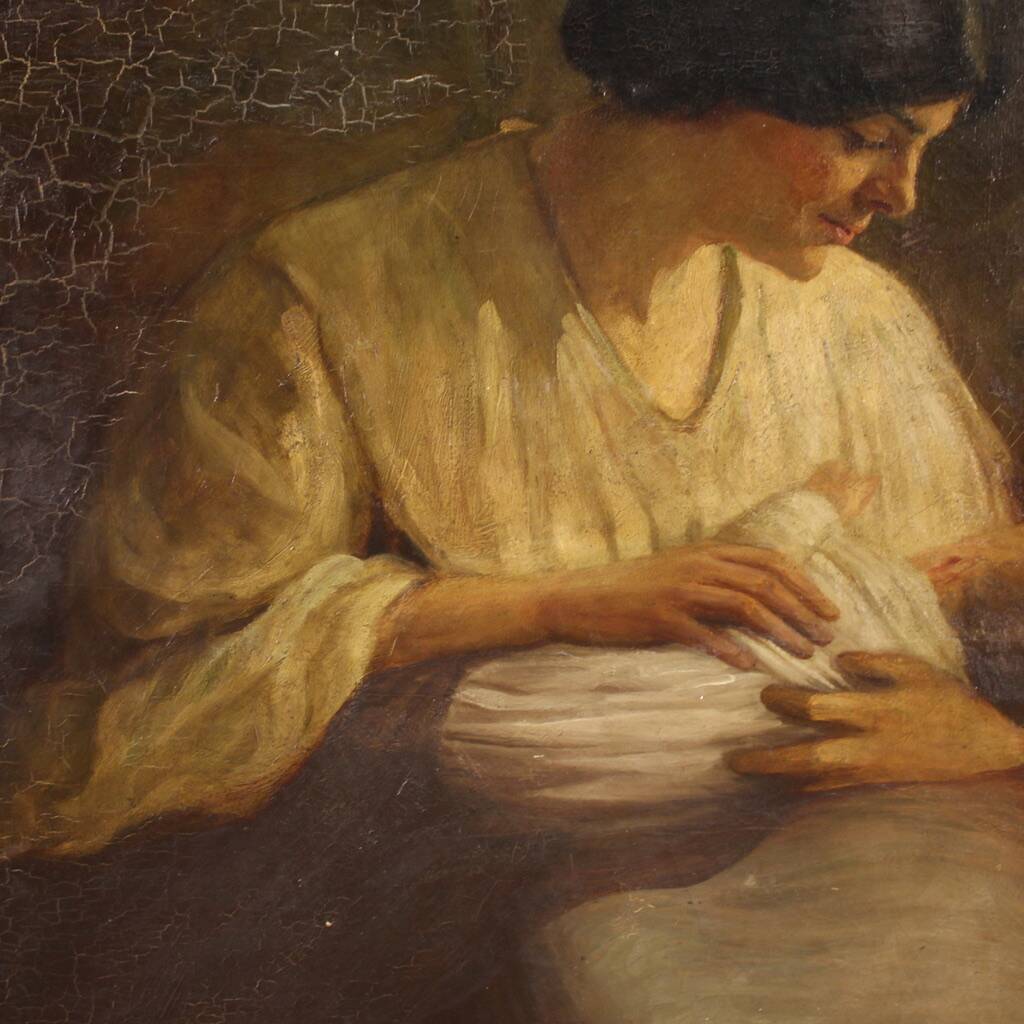 Spanish painting of an interior scene from the 20th century