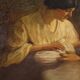 Peinture espagnole d'une scène d'intérieur du XXe siècle