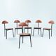 6 Linea Veam leather tripod chairs, Italy 1980s