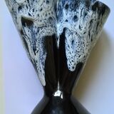 Vase vintage double col en grès flammé fond bleu 373