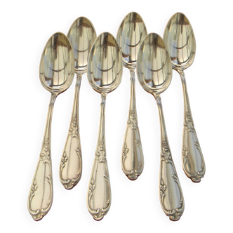 Set of 6 SFAM silver metal dessert spoons.