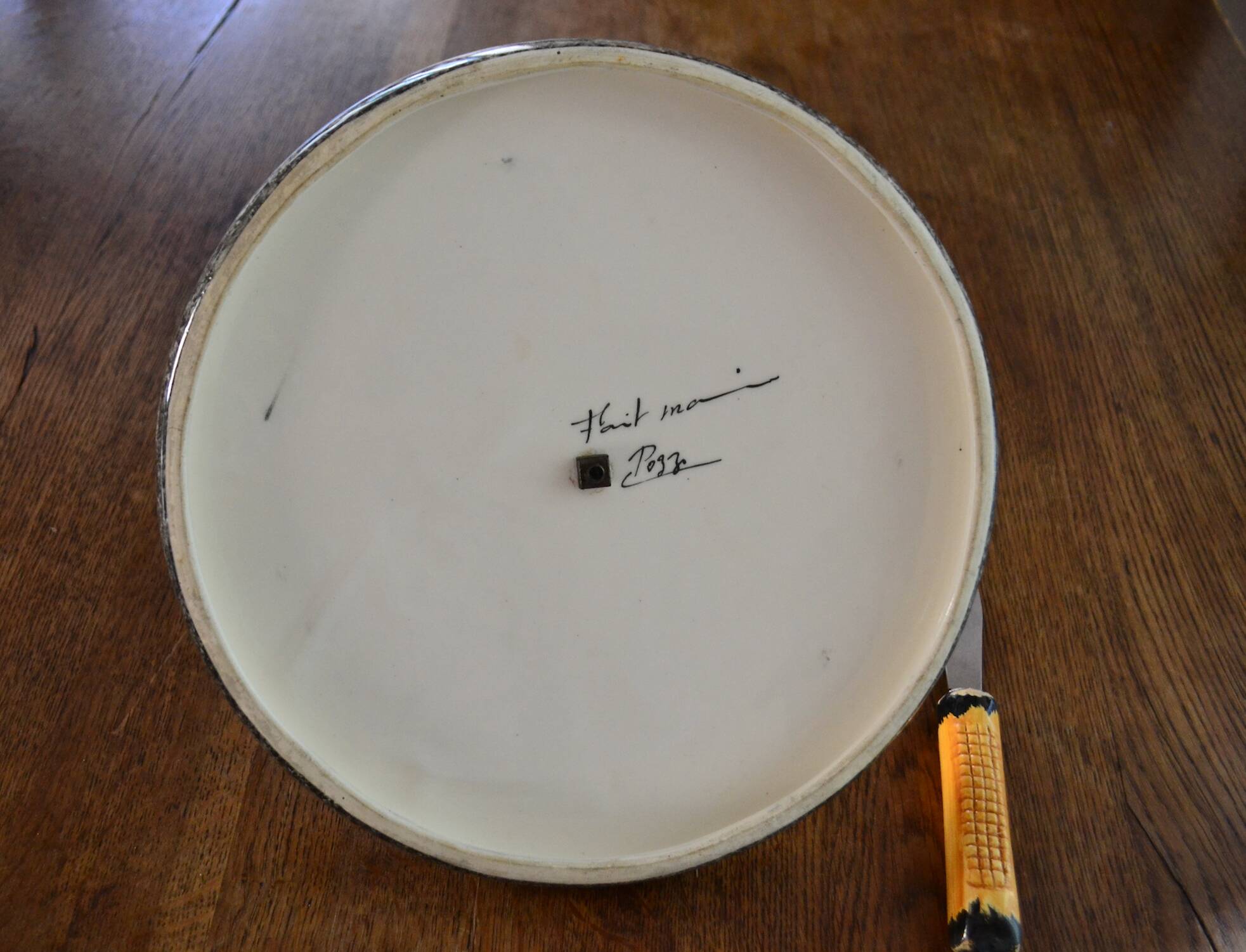 Vintage cheese board Fable de La Fontaine and his knife from the 60s