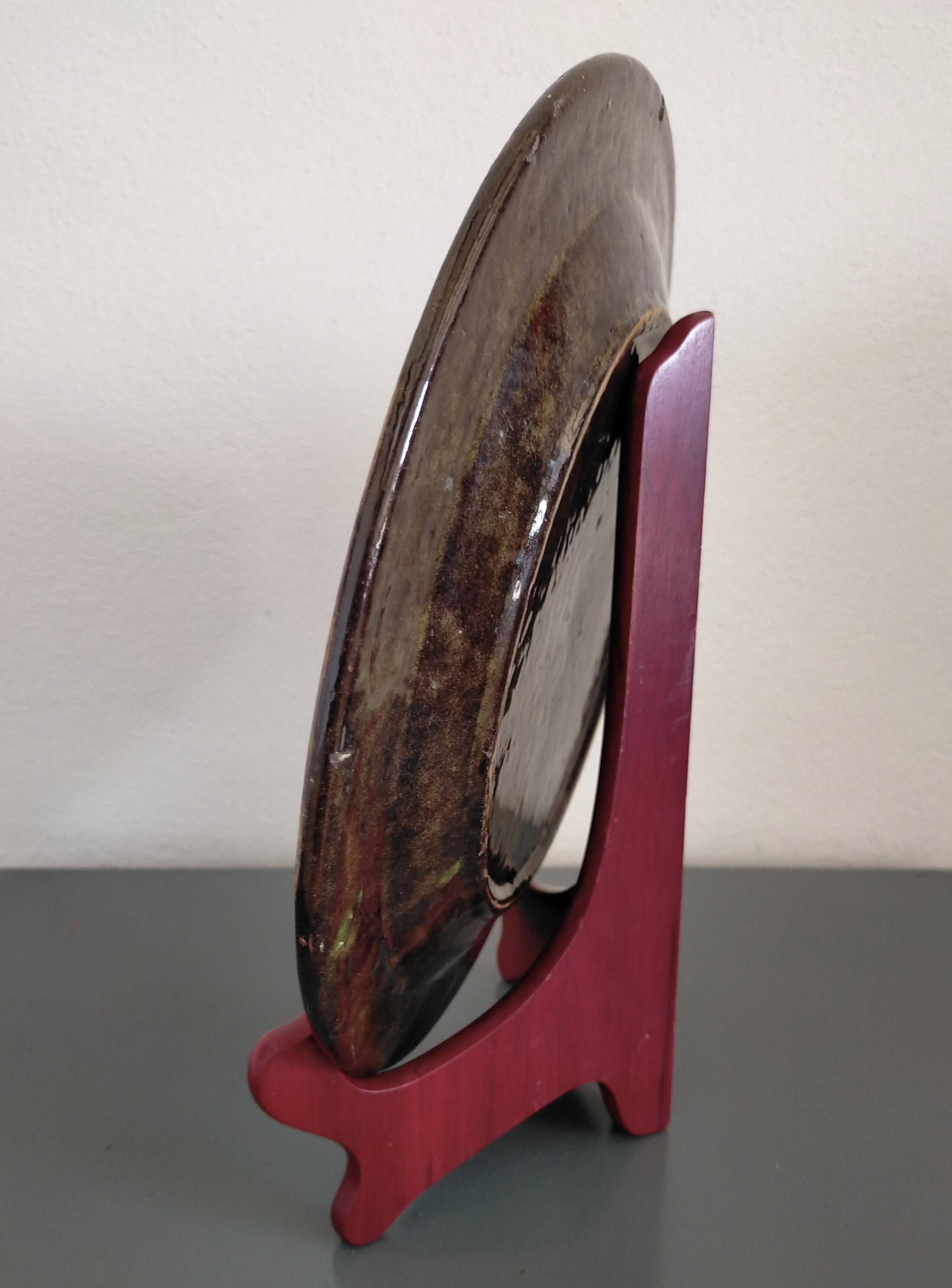 Vintage glazed terracotta plate from Dauphiné, Château decoration.