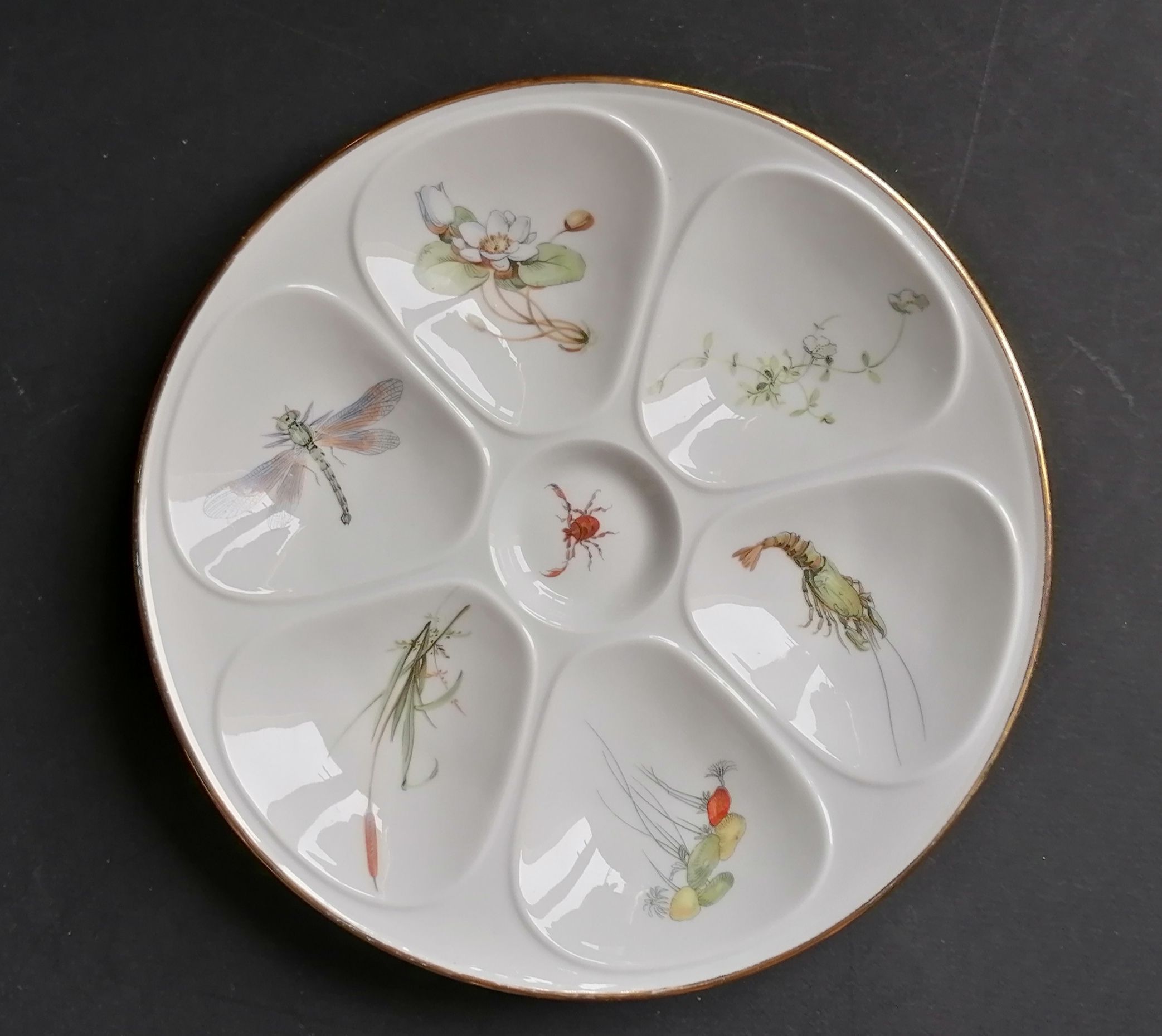 6 oyster plates fine porcelain Lourioux Foëcy