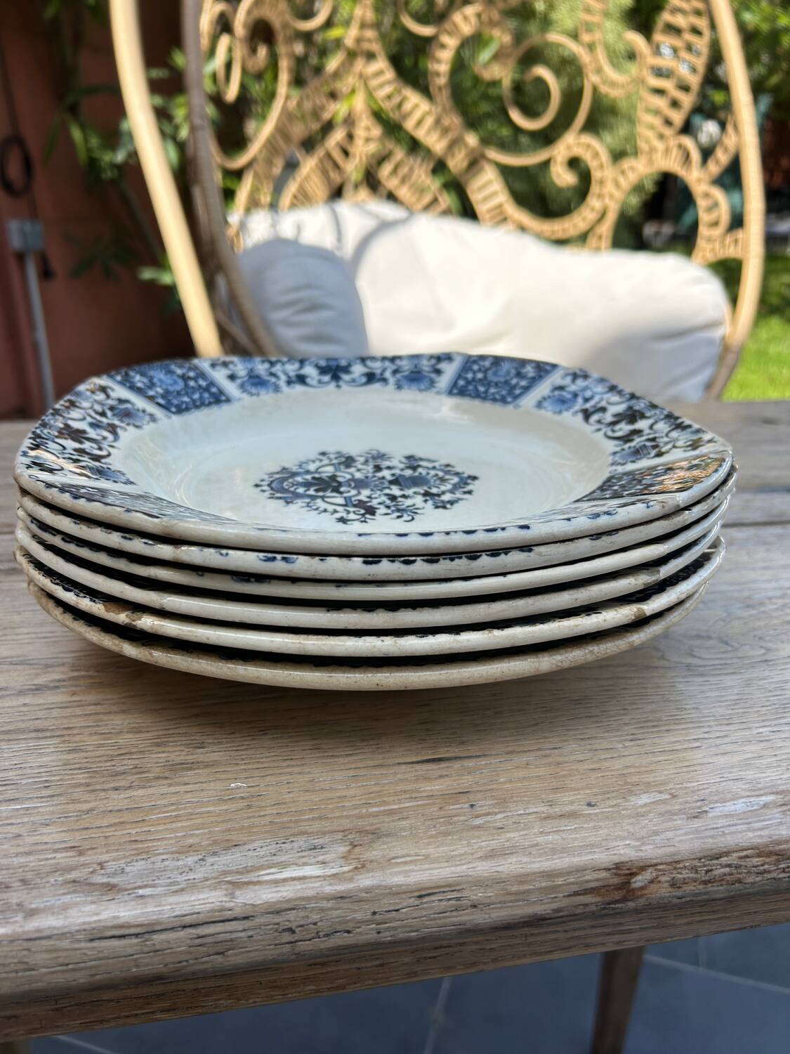 6 Terre de Fer Gien Ibis plates