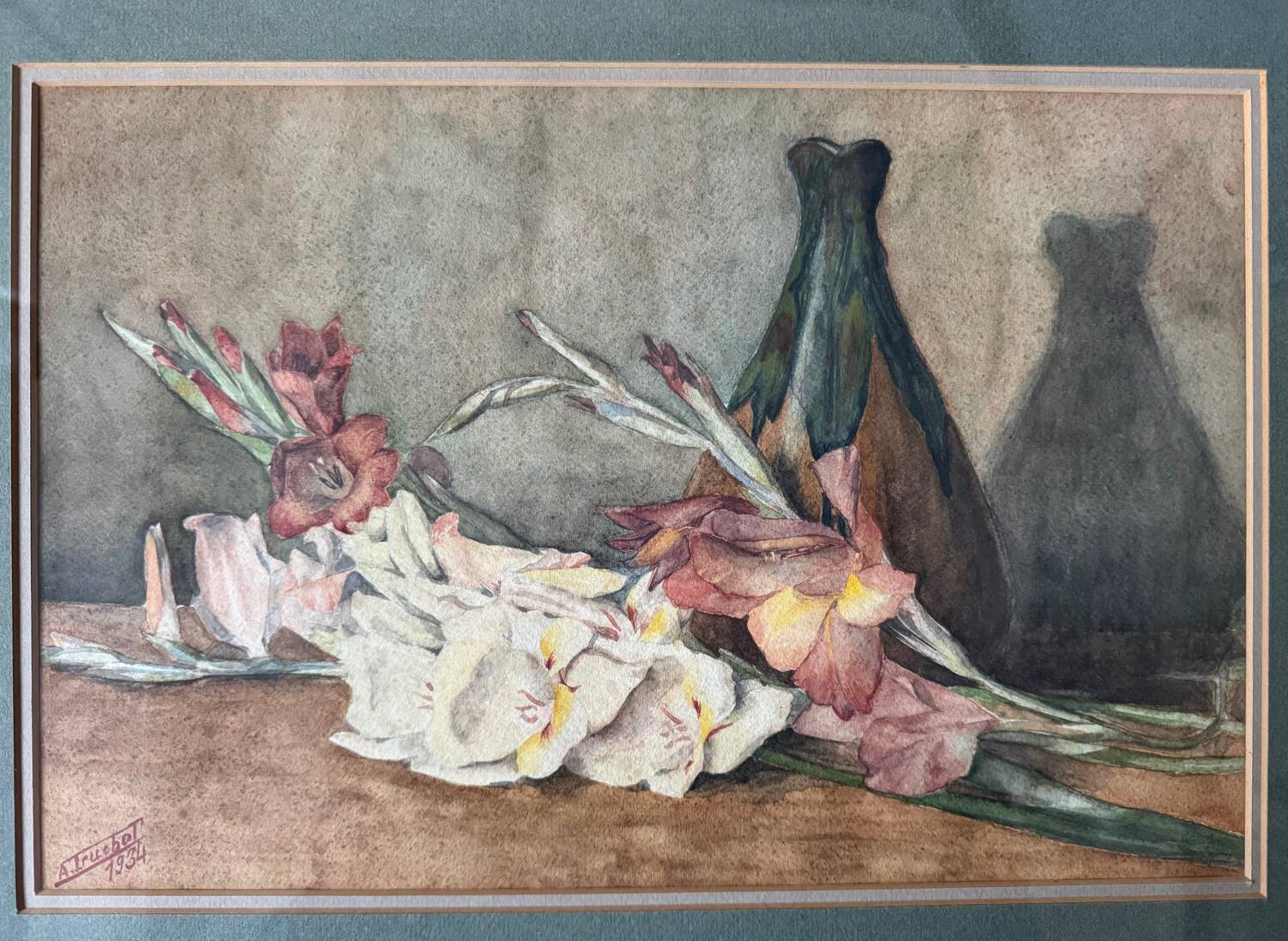 Aquarelle nature morte florale ancienne