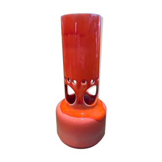Vase en céramique vernissée glacée orange, Poteries Du Marais