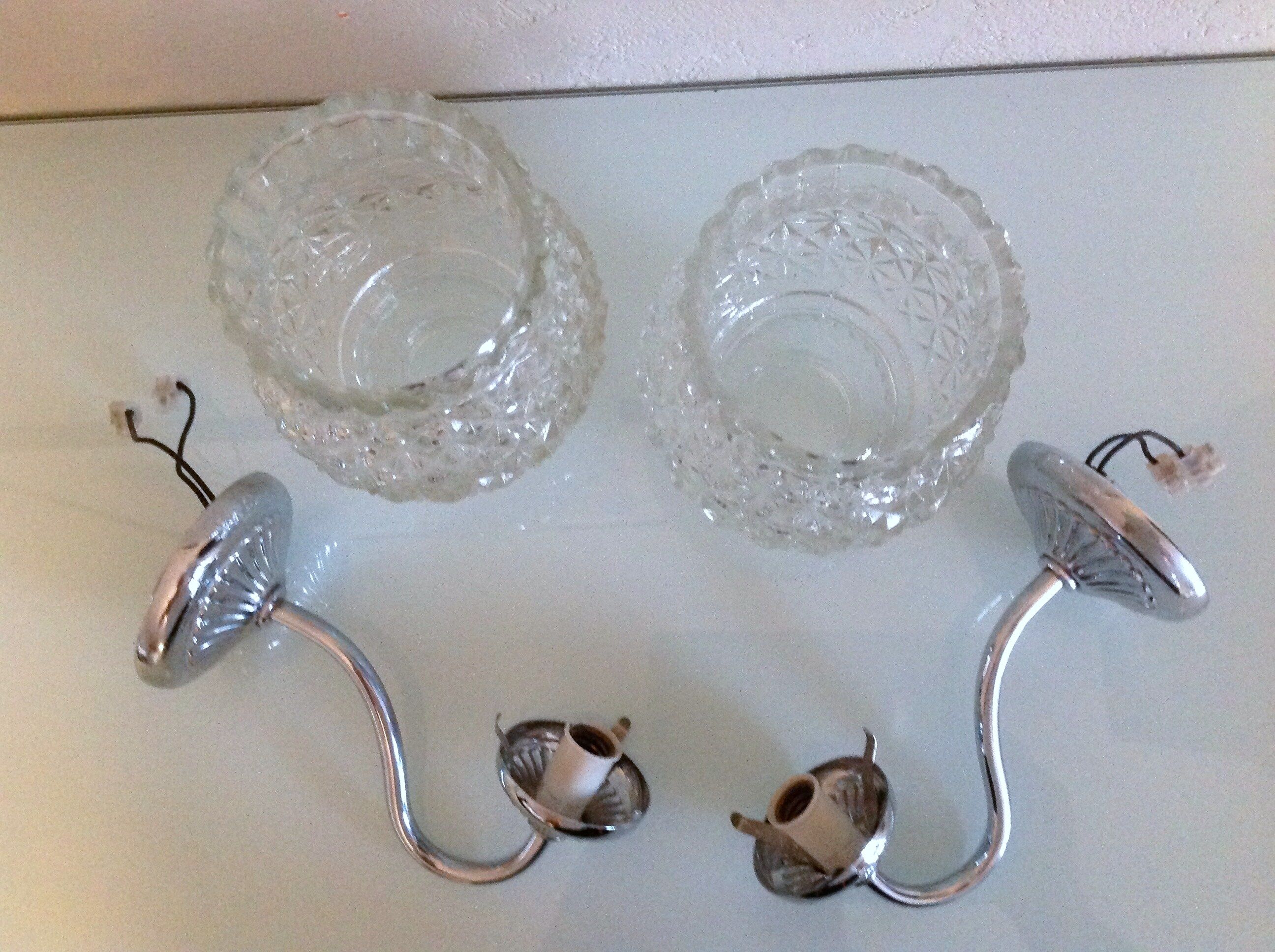Pair of structured glass and chrome metal, 60s