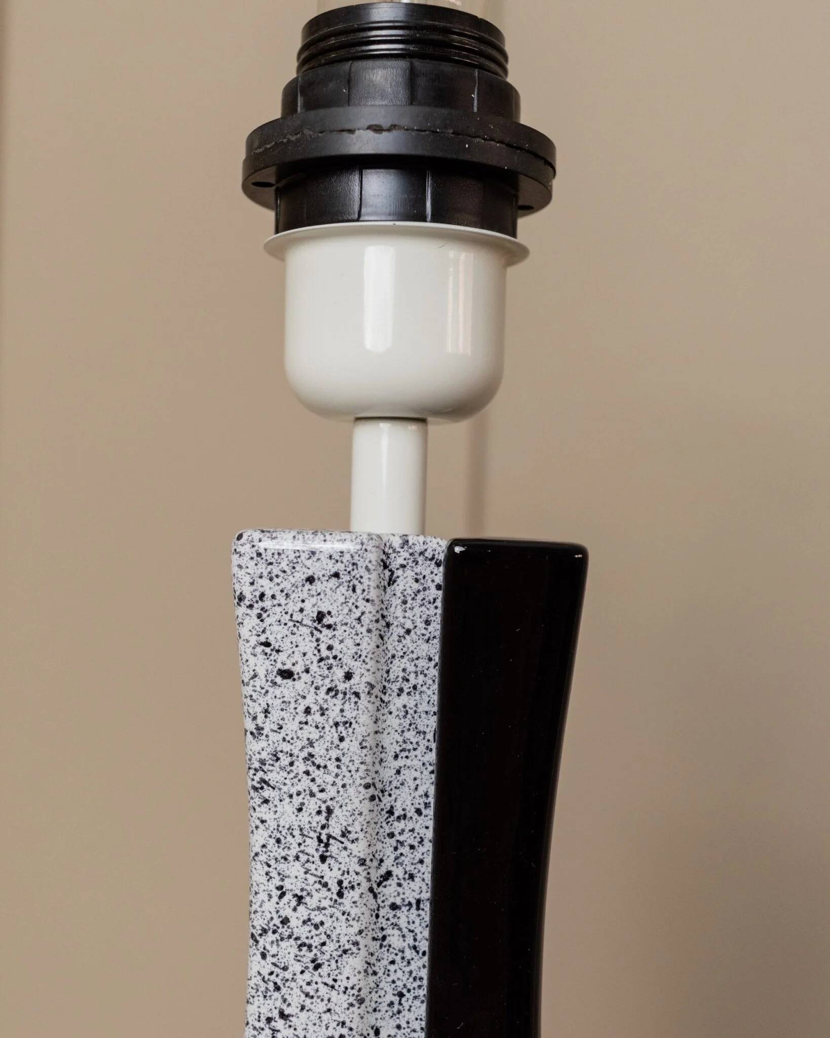 Black and White Ceramic Lamp - Handmade in Italy, Memphis Style Modern Bedside Light