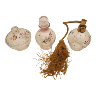 Antique toiletries, 3 pieces bohemian crystal decoration hand-painted flowers