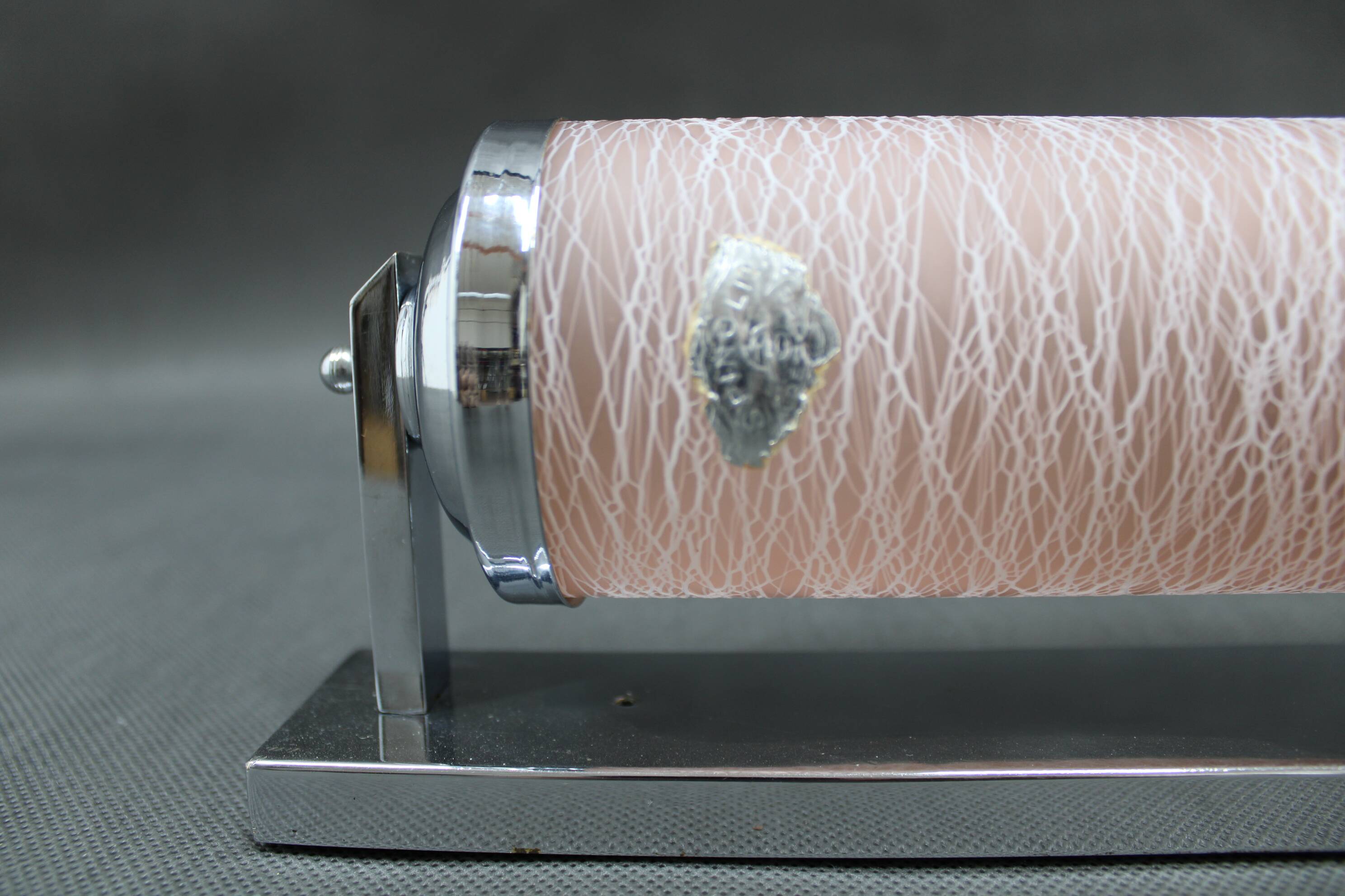 1930s Bauhaus Tubular Wall Light With Pink Glass, Czechoslovakia