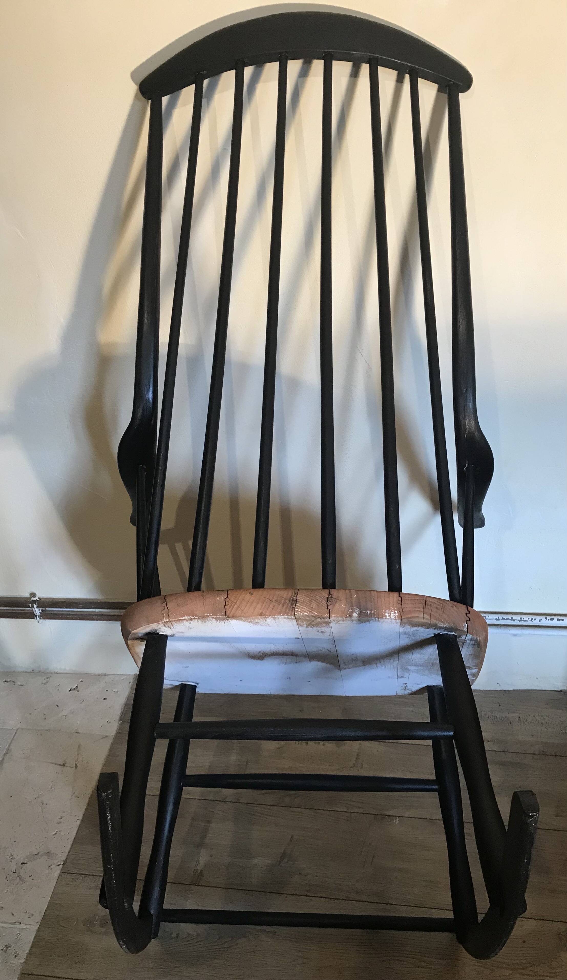 Vintage rocking chair in black stained beech