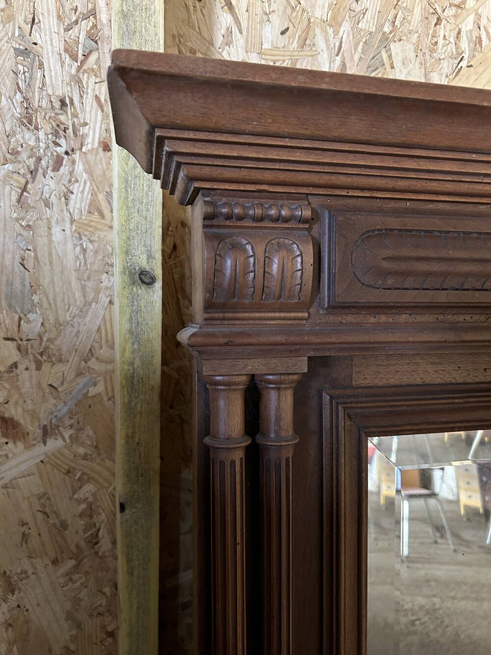 Trumeau Mirror, Henri II, early 20th century, oak and bevelled mirror