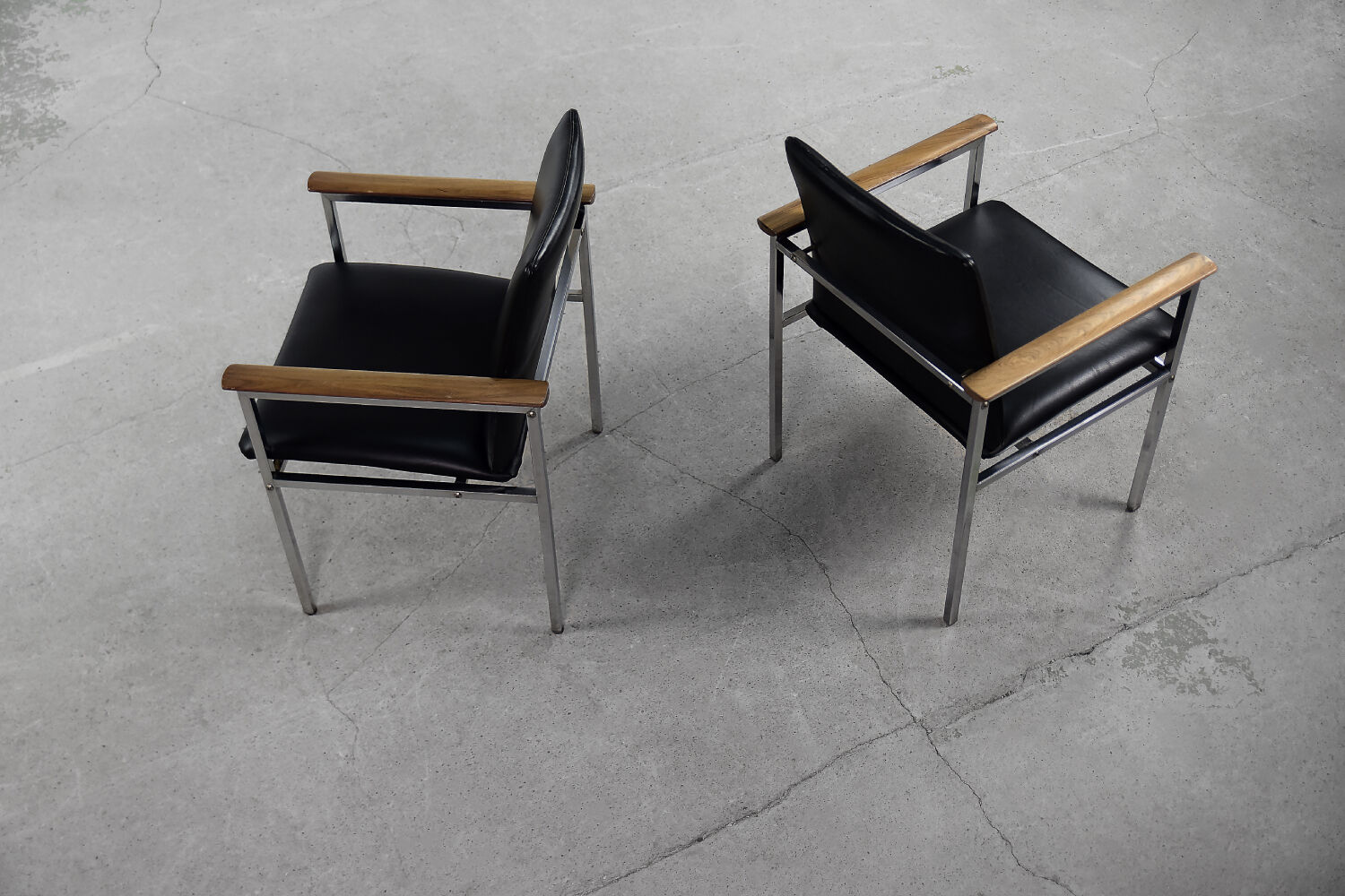 Mid-Century Scandinavian Black Leather Armchair by Sigvard Bernadotte for France & Søn, 1960s, Set o