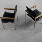 Mid-Century Scandinavian Black Leather Armchair by Sigvard Bernadotte for France & Søn, 1960s, Set o