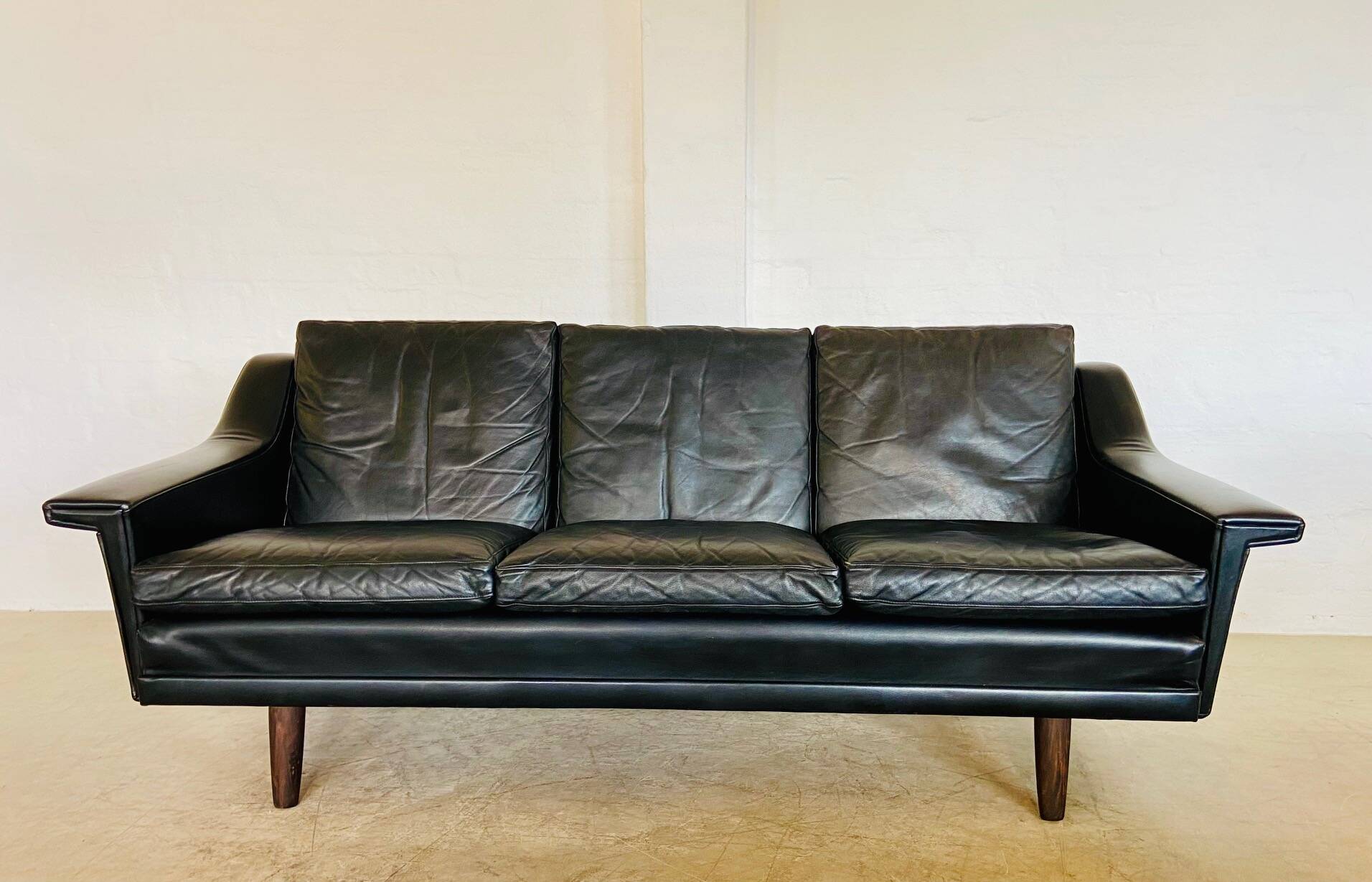 Vintage Danish Mid-Century Georg Thams 3-Seater Sofa in Black Leather, 1960