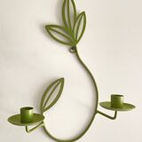 Wall Candle Holder, Green Metal Leaves