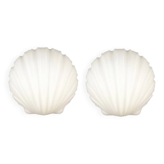 Pair of Shell-Shaped Opaline Glass Wall Lamps from Limburg, Germany, 1970s
