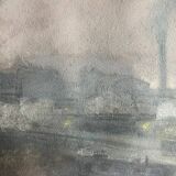 Pastel on paper circa 1900 Post-Impressionist Train Station and Train signed