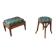 Tabouret en bois courbé vintage – tissu bleu graphique – années 50/60