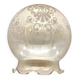 1970s Lampshade / Globe two mouths for suspension Decorated amber glass