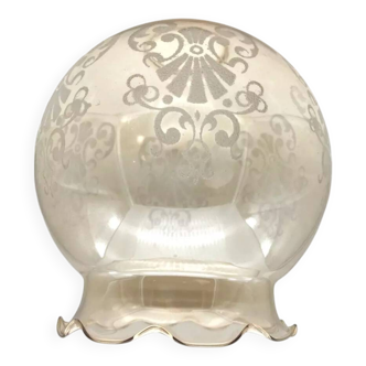 1970s Lampshade / Globe two mouths for suspension Decorated amber glass