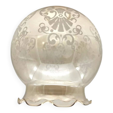 1970s Lampshade / Globe two mouths for suspension Decorated amber glass