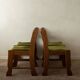 Brutalist Oak Razorback Dining Chairs with Green Velvet, 1970s, Set of 4