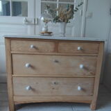 Vintage raw pitchpin chest of drawers, pearl grey patinated drawer tray buttons
