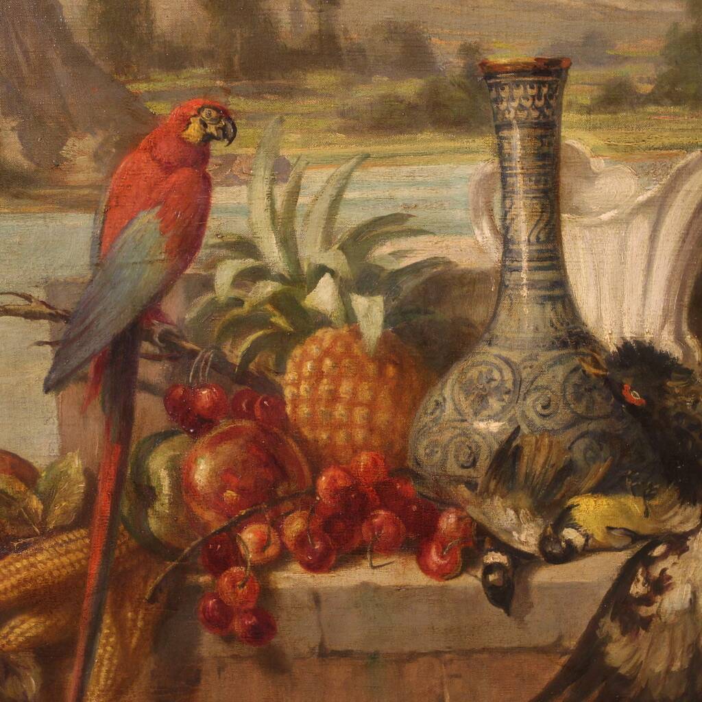 Italian painting landscape with still life from the 20th century