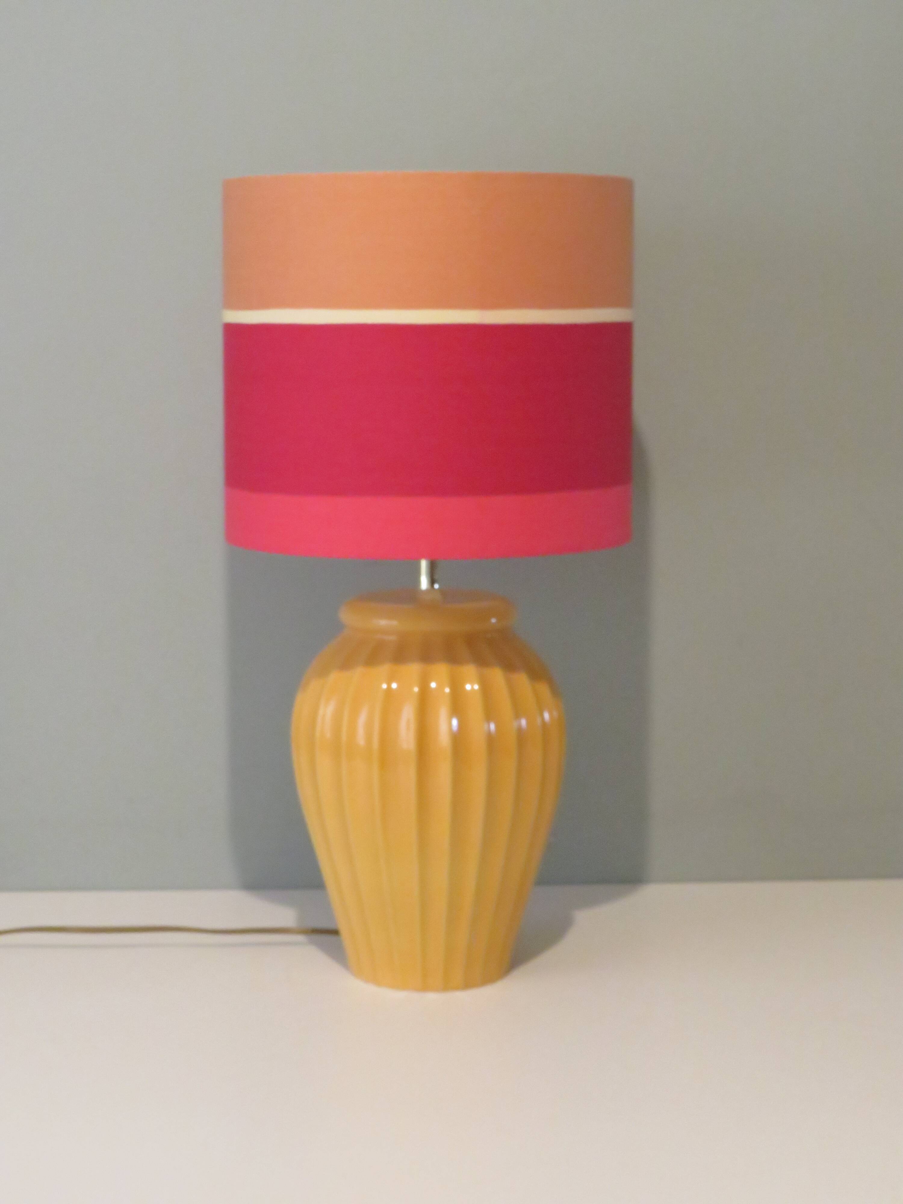 Ceramic table lamp with new handmade lampshade, France 1960