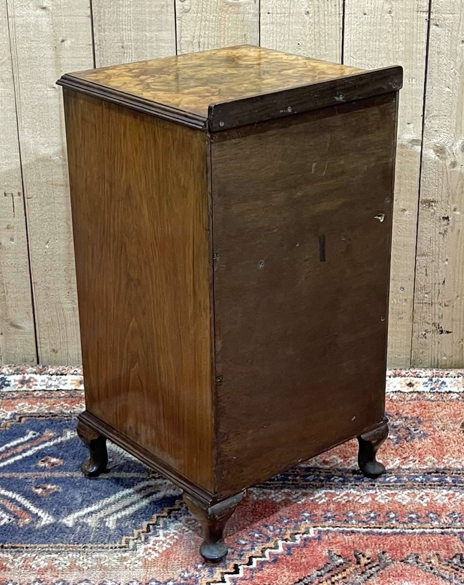 1930s English Burl Walnut Bedside Table